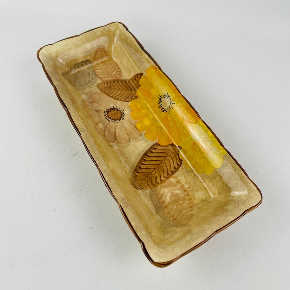 Sunbuff Gray's Pottery England Ceramic Tray A3881 Art Deco Flowers